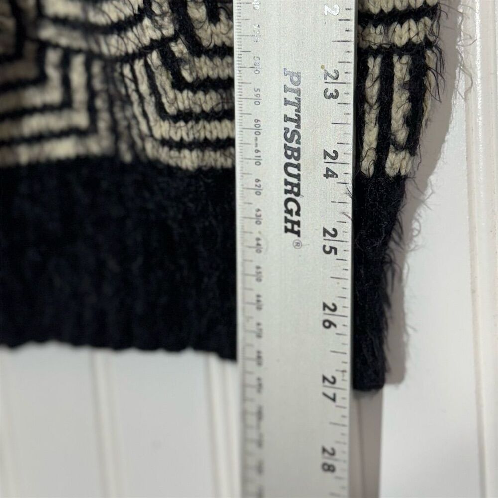 Katsumi Black White Geometric Fuzzy Knit Sweater Dress Tunic Long Sleeve Small - Picture 5 of 8